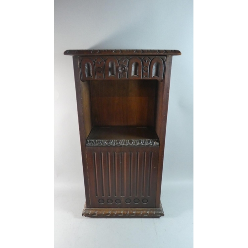 33 - A Carved Oak Side Cabinet with Top Drawer, 41cm Wide