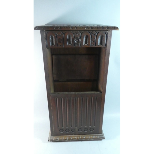 33 - A Carved Oak Side Cabinet with Top Drawer, 41cm Wide