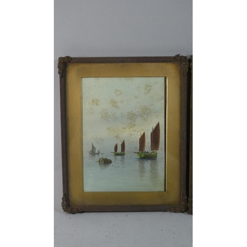 43 - A Pair of Framed Watercolours Depicting Fishing Barges in Sail, 19cm high