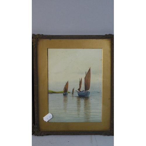 43 - A Pair of Framed Watercolours Depicting Fishing Barges in Sail, 19cm high