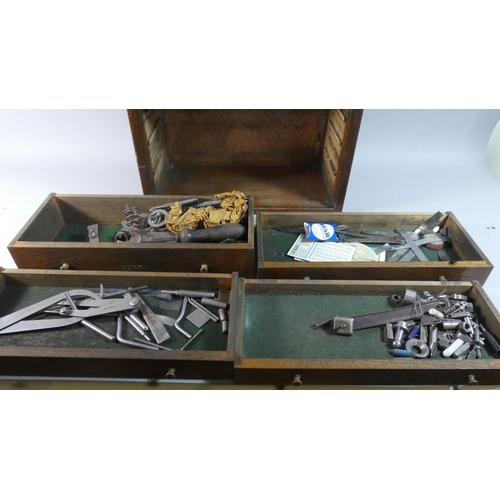 50 - An Edwardian Four Drawer Engineers Chest Containing Vintage Tool, Pull Front Sprung Open but Missing... 