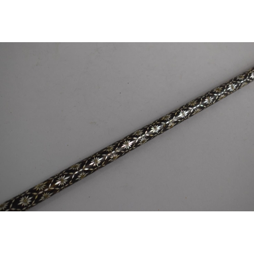 49 - A 19th Century Ebonised Long Walking Cane with Inlaid Mother of Pearl Floral Decoration and Ivory Ha... 