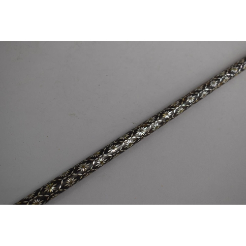 49 - A 19th Century Ebonised Long Walking Cane with Inlaid Mother of Pearl Floral Decoration and Ivory Ha... 