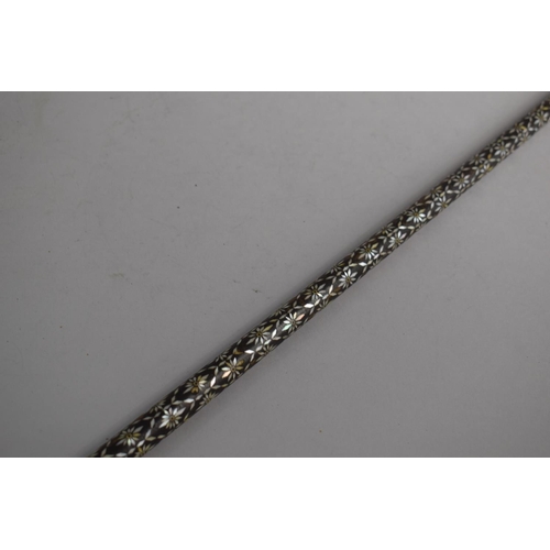 49 - A 19th Century Ebonised Long Walking Cane with Inlaid Mother of Pearl Floral Decoration and Ivory Ha... 