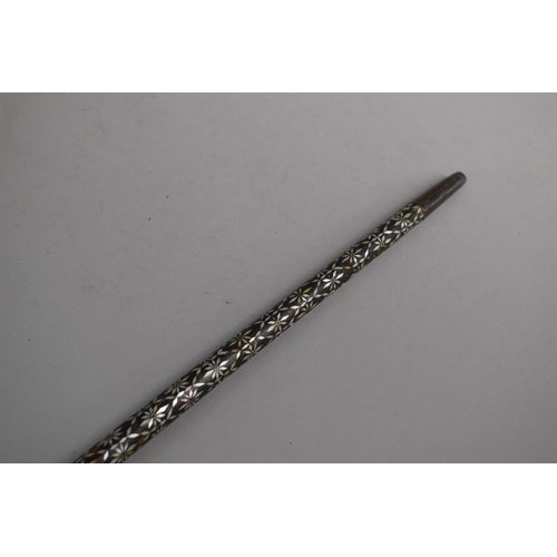 49 - A 19th Century Ebonised Long Walking Cane with Inlaid Mother of Pearl Floral Decoration and Ivory Ha... 