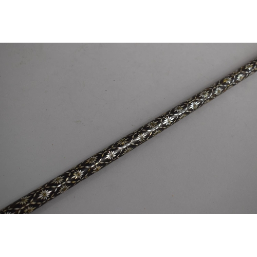 49 - A 19th Century Ebonised Long Walking Cane with Inlaid Mother of Pearl Floral Decoration and Ivory Ha... 