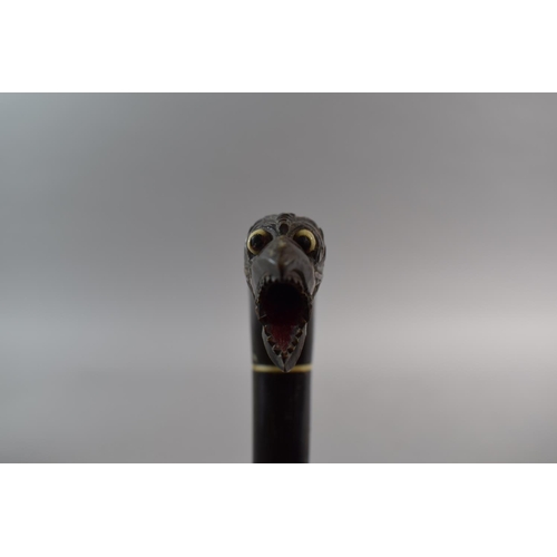 48 - An Oriental 19th Century Walking Stick of Segmented Horn Form with Carved Dragon Head  Handle with I... 