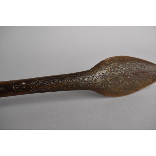 41 - A 19th Century Wire Inlaid North Indian or Persian Wooden Spoon, 43cm Long