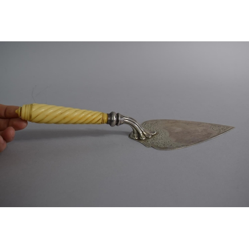 173 - A Silver Trowel with Ivory Handle Engraved Decoration to Blade, 27.5cm Long, Birmingham 1900