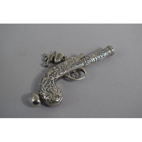 170 - A Cased Novelty Silver Whistle in the Form of a Flintlock Pistol, 6cm Long