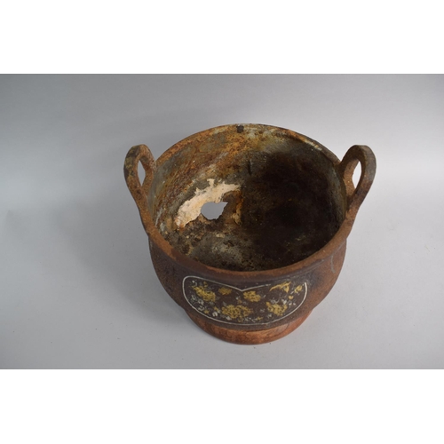 117 - An Early Oriental Iron Censer with Two Handles and Three Feet. Traces of Silver Wire Inlay and Gold ... 