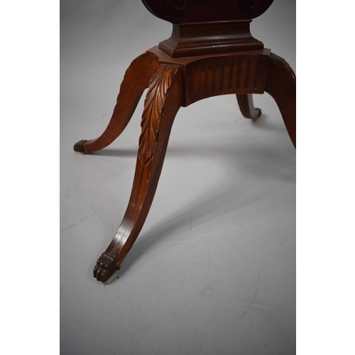 65 - A Reproduction Mahogany Galleried Occasional Table with Lyre Support having Brass Rods. Four Scrolle... 