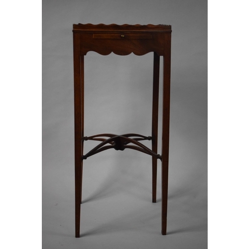 54 - A Small Georgian Style Square Top Mahogany Gentleman's Side Table with Candle Slide and Galleried To... 