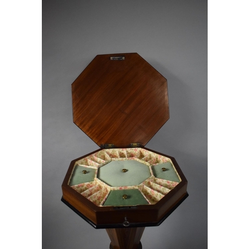 52 - An Inlaid Walnut Ladies Tripod Work Table with Hinged Octagonal Top to Fitted Interior with Central ... 