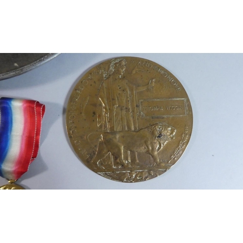 15 - A WWI Death Plaque for Private T Wiggin, Gordon Highlanders S-11115 Together with His Medals, Helmet... 