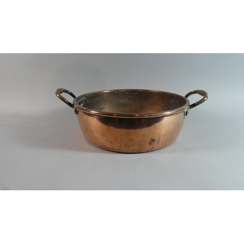 90 - A 19th Century Heavy Copper Circular Two Handled Cooking Pan, The Handles Numbered '13' and '15', 35... 