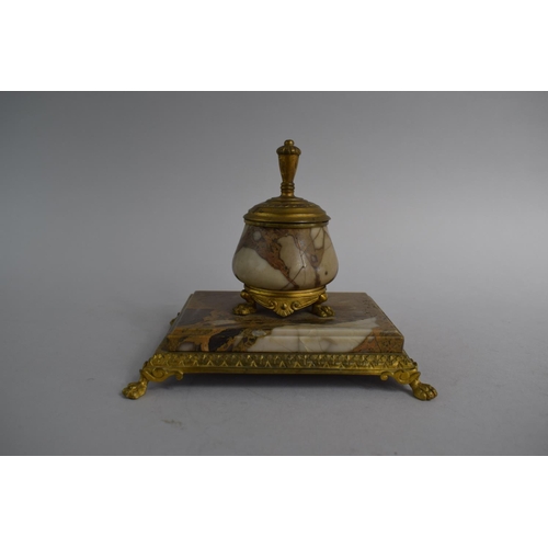 77 - A Late 19th Century French Ormolu and Marble Mounted Desk Top Inkwell on Claw Feet