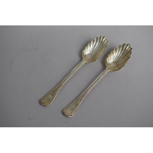 180 - A Pair of Victorian Silver Serving Spoons with Scallop Shell Bowls, London 1865-1866, George W Adams... 