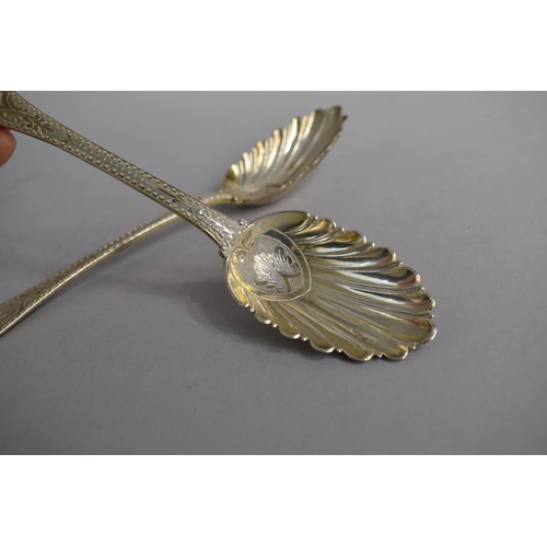 180 - A Pair of Victorian Silver Serving Spoons with Scallop Shell Bowls, London 1865-1866, George W Adams... 