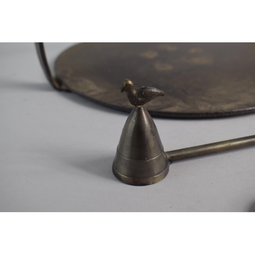 101 - A Circular Iron Skillet with Hoop Handle and Iron 'S' Hook Together with Reproduction Candle Snuffer