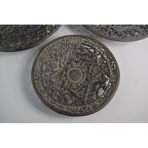 100 - Three 19th Century Coalbrookdale Style Circular Iron Wall Plaques, The Largest 29.5cm Diameter