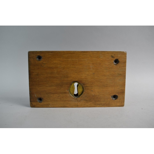 95 - A Georgian Brass Mounted Iron Door Lock in Wooden Surround with Key and Working, 25cm Wide