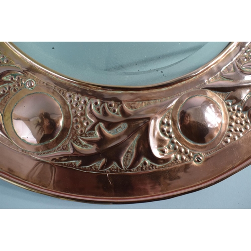 92 - A Keswick School of Industrial Art Circular Copper Framed Mirror with Rounded and Foliate Decoration... 