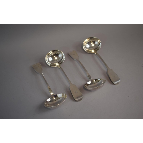 143 - A Set of Four Victorian Silver Ladles, Exeter 1860 by James and Josiah Williams. 261gms, Monogrammed... 