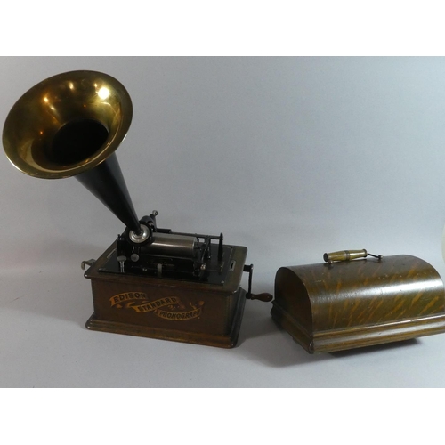 58 - An Oak Cased Edison Standard Phonograph with Trumpet. In Working Order with Key