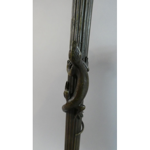 116 - A Pair of Late 19th Bronze Candlesticks of Reeded Column Form with Lizard Mounts on Tripod Base with... 