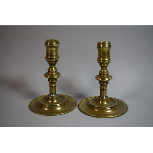 107 - A Pair of 18th Century Brass Candlesticks. 15cms High, and a Pair of 18th Century Sheffield Plate Te... 