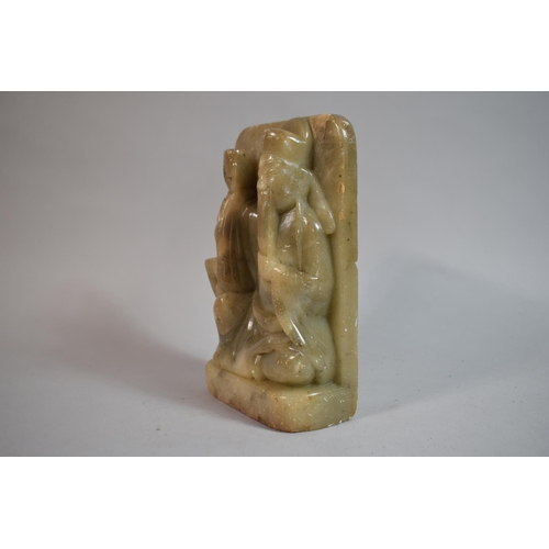 75 - A 19th Century Chinese Carved Soapstone Free Standing Plaque Depicting a Tea Drinking Seated Immorta... 