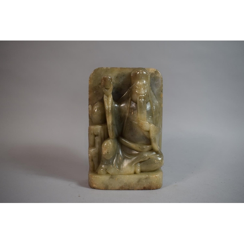 75 - A 19th Century Chinese Carved Soapstone Free Standing Plaque Depicting a Tea Drinking Seated Immorta... 