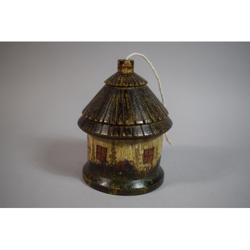 31 - A 19th Century Treen String Box Modelled as a Circular Cottage or Lodge, Painted and Carved Decorati... 