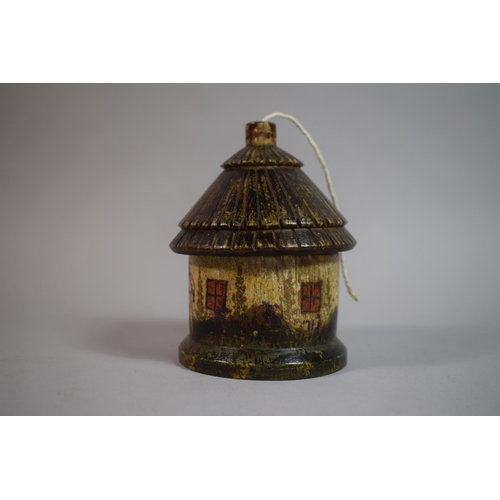 31 - A 19th Century Treen String Box Modelled as a Circular Cottage or Lodge, Painted and Carved Decorati... 