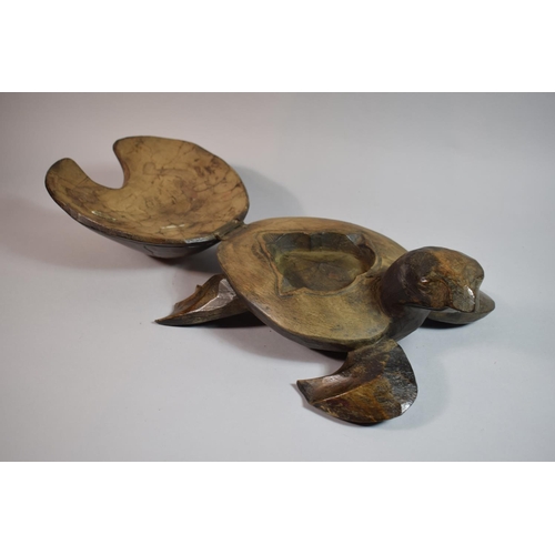 32 - An Interesting Wooden Trinket Box in the Form of a Carved Wooden Turtle with Hinged Shell, 32cm Long