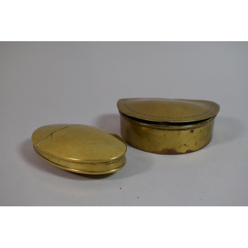 106 - Two 19th Century Welsh Miners Brass Snuff Boxes both with Hinged Lids and One with Punched Decoratio... 