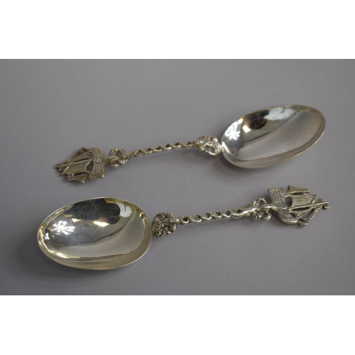 188 - A Pair of Silver Spoons with Pierced Handles and Sailing Barge Finials. Imported by Berthold Muller,... 