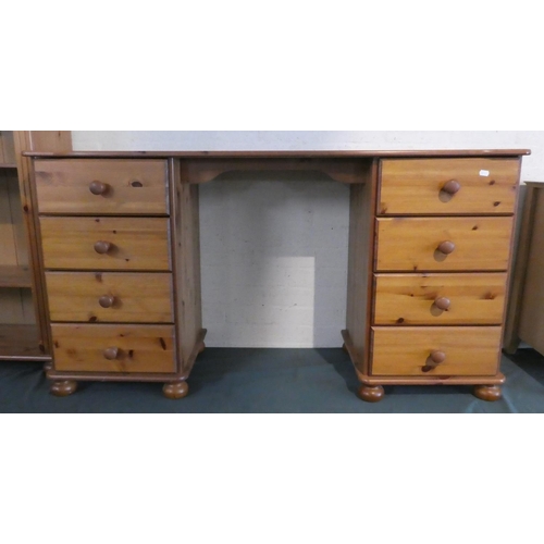 103 - A Modern Pine Dressing Table or Desk with Four Drawers Either Side Kneehole, 139cm Wide