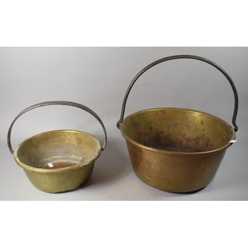 122 - Two Brass Jam Pans, the Largest 35cm Diameter