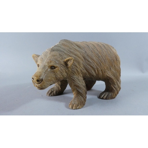 15 - A Carved Wooden Black Forest Bear, 19cm Long