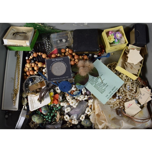 156 - A Tray of Costume Jewellery, Travelling Alarm Clock, Wrist Watch, Coin Etc