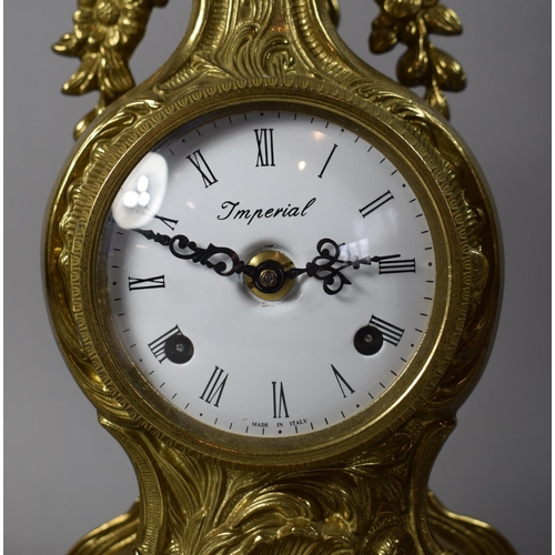 16 - An Italian Brass Clock Garniture with White Enamelled Bell and Eight Day Movement, Clock 33.5cm High