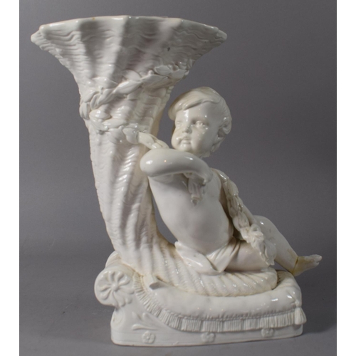 160 - A 19th Century Creamware Figural Cornucopia Vase with Seated Putto, Foot Glued and Loss to Swag, 25c... 