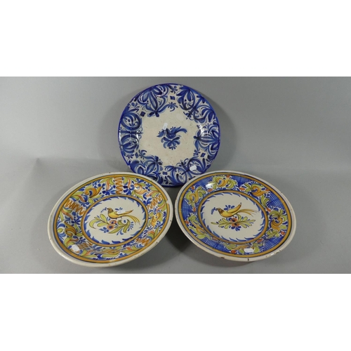 161 - A Pair of 19th Century Continental (Probably French) Tin Glazed Chargers Decorated with Doves and Mo... 