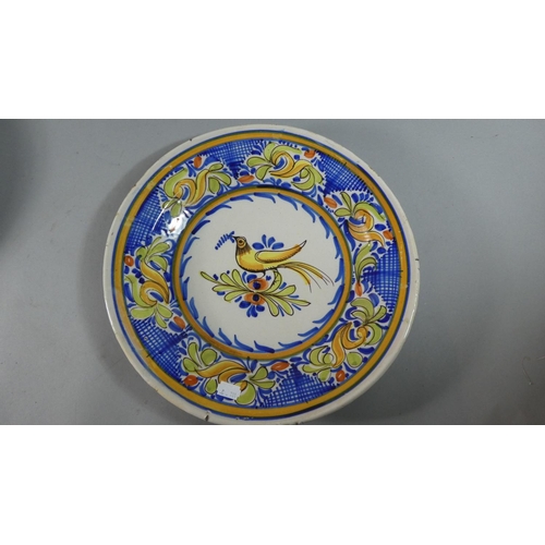 161 - A Pair of 19th Century Continental (Probably French) Tin Glazed Chargers Decorated with Doves and Mo... 