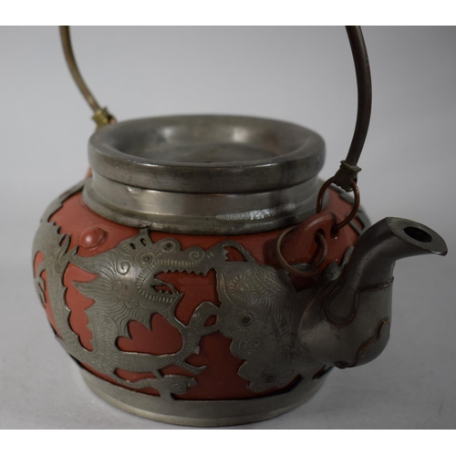 164 - A Yixing Pewter Mounted Teapot with Pierced Dragon Decoration, Seal Mark to Base (Damage to Lid and ... 