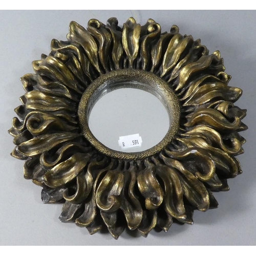 184 - A Small Moulded Sunburst Gilt Framed Circular Mirror, 25cm Diameter