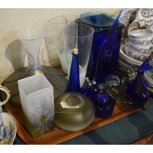 192 - A Collection of Coloured Glassware to Include Shaped Dishes, Whale Ornament, Vases etc