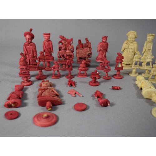 21 - A Collection of Late 19th Century Chess Pieces, Many in Need of Attention, Broken from Bases, Losses... 